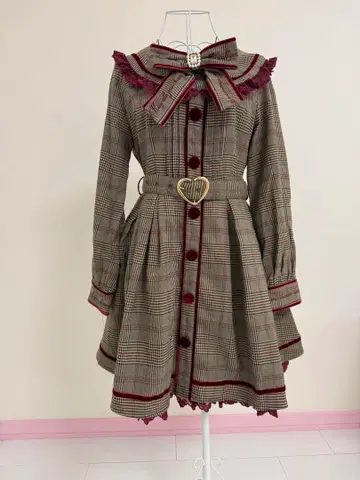 LIZLISA 체크 리본 세일러 원피스 브라운