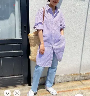 스픽 앤 스팬 22SS 스트라이프 셔츠 블라우스 퍼플 코튼