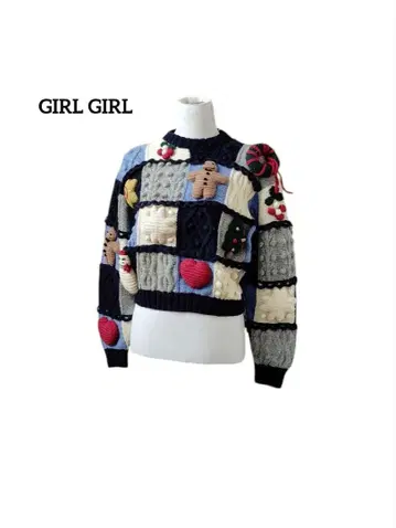 초레어 GIRLGIRL 크리스마스 패치워크 장식 니트 스웨터