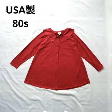 USA제 80s 빈티지 미국제 빨간색 빅 옷깃 플레어 상의 구제 의류