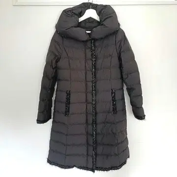 TO BE CHIC 블랙 트위드 롱 다운 자켓 40