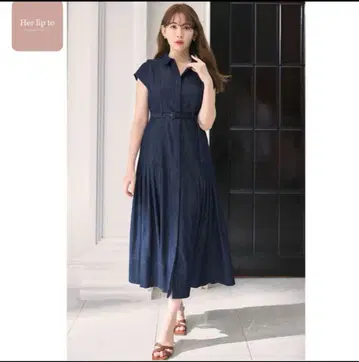 [ 미사용급 ] Herlipto 데님 셔츠 벨티드 드레스