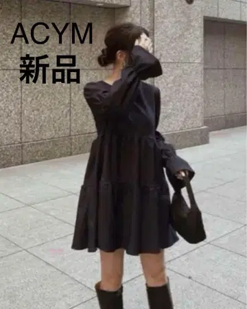 새상품 ACYM 블랙 티어드 원피스