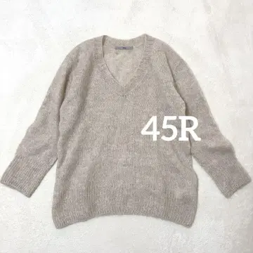 45R 알파카 혼방 V넥 니트 풀오버 베이지