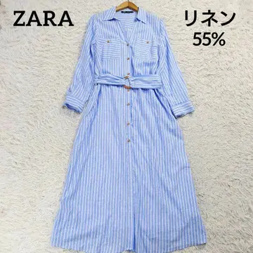 ZARA 자라 린넨 블렌드 롱 셔츠 원피스 벨트 스트라이프