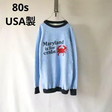 USA 제조 80s 빈티지 블루 링거 게 프린트 맨투맨