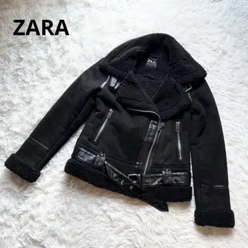 ZARA 자라 블랙 더블 라이더 자켓 페이크 무스탕 블랙