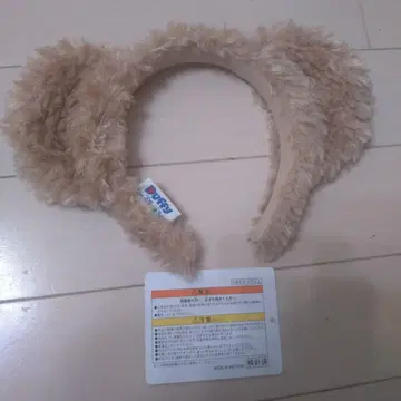 귀 달린 머리띠 베이지 인조 모피