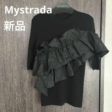 [ 새상품 ] Mystrada 오부소매 아지메 프릴 니트 블랙