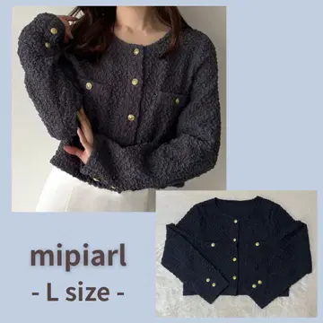 mipiarl 퐁퐁 골드 버튼 자켓 블랙 L 숏 기장 노카라