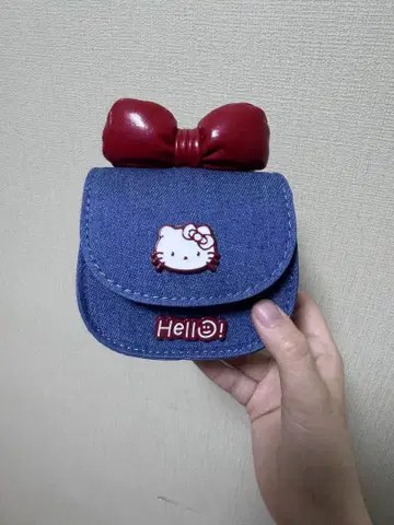 헬로키티 데님 코인 케이스 빨간 리본