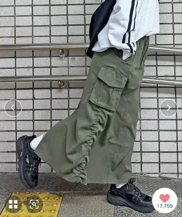 택 포함 새상품 CPCM 트윌 카고 스커트 카키 M