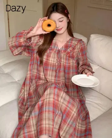 체크 무늬 룸웨어