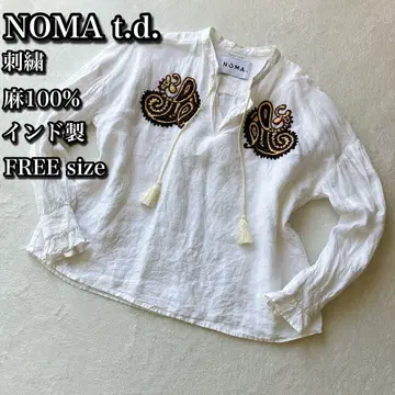 [컨디션 최상] NOMA t.d. 인도 린넨 플라워 자수 반팔 셔츠