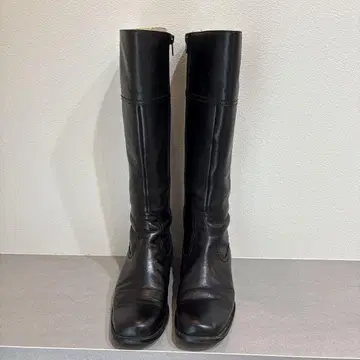 블랙 가죽 롱 부츠