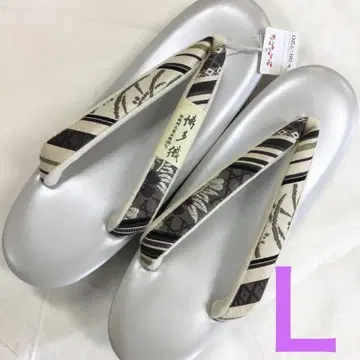 [ 새상품 ] 하카타오리 꽃무늬 스트라이프 조리 실버 L 사이즈