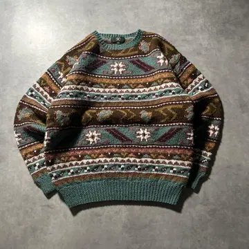 빈티지 노르딕 두툼한 케이블 멀티 컬러 니트 스웨터
