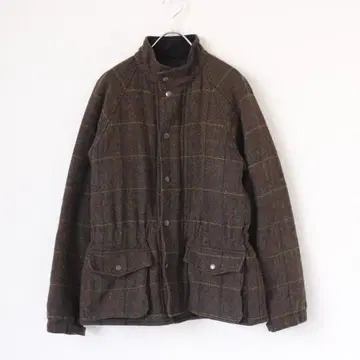 해리스 트위드 브라운 체크 블루종 L 사이즈 버진 울