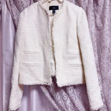 MNG 망고 노카라 트위드 자켓 M 아이보리