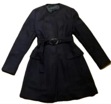 ZARA 벨트 노카라 울 코트 네이비