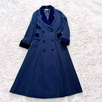 [ 새상품급 ] LAURA ASHLEY 울 롱 코트 벨벳 A라인 네이비