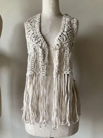 vintage 코드 자수 베스트 아이보리