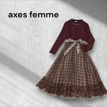 axes femme 니트 절개 원피스 플리츠 스커트 오버 레이스