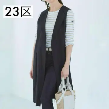 컨디션 최상 23구 린넨 레이온 스트레치 롱 베스트 38 네이비