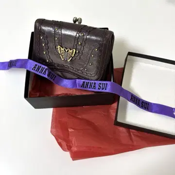 ANNA SUI 가죽 3단 폴더형 지갑 퍼플 나비 소가죽 보라색