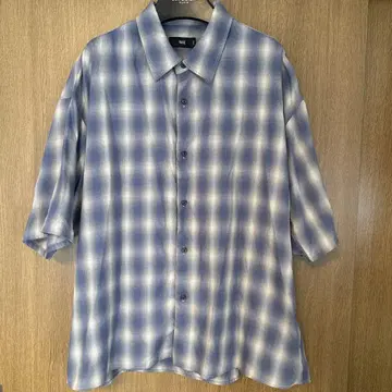HARE 반팔 셔츠 블루 계열 체크 L
