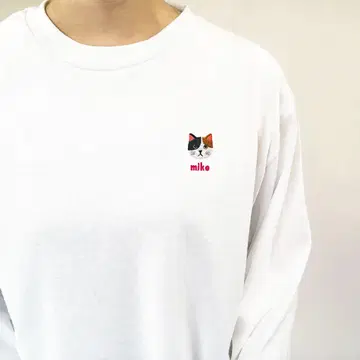 고양이 자수 긴팔 티셔츠 miko kijitora