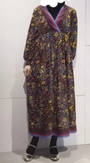 레트로 플라워 멀티 보더 원피스