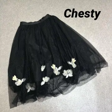 Chesty 체스티 튤 플레어 스커트 블랙 꽃무늬 사이즈 0