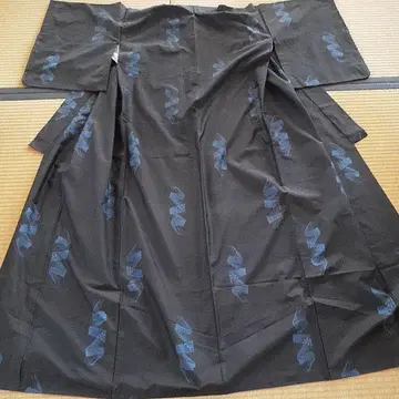 오시마 명주 블랙 블루 컬러 디자인 명주 기모노