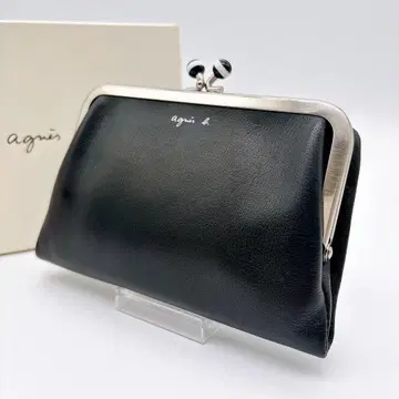 미사용급 에네스베 가마구치 이단 접이식 지갑 블랙 가죽 박스 포함