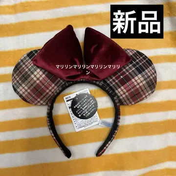 디즈니 체크 무늬 머리띠 빨간색