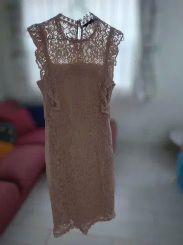 ZARA 핑크 베이지 레이스 슬리브리스 원피스 결혼식 2차 모임