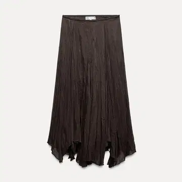 ZARA 어시멘틀리 미디 기장 스커트 xs 브라운 롱