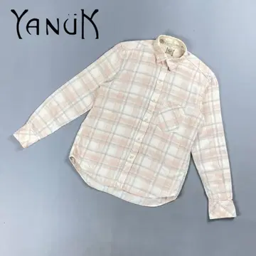 야누크 코튼 린넨 체크 무늬 셔츠 핑크 M*BD190