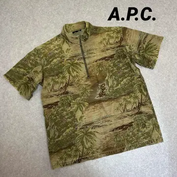초기 A.P.C. 프랑스제 하프 지퍼 올 패턴 스탠드 카라 반팔 셔츠
