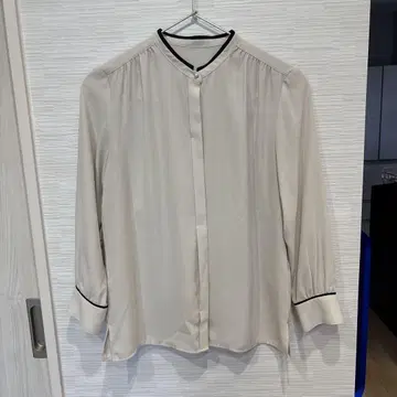베이지 밴드 카라 긴팔 셔츠
