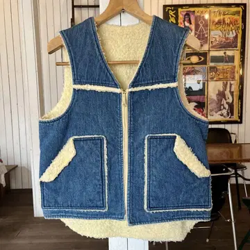 USA 70-80년대 데님 보아 리버서블 베스트 바이커 할리