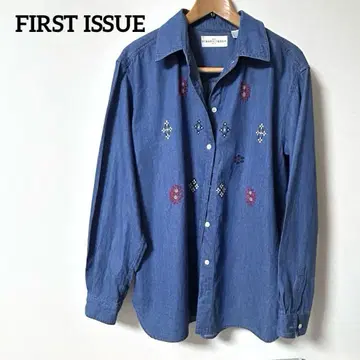 FIRST ISSUE 네이비 자수 긴팔 셔츠