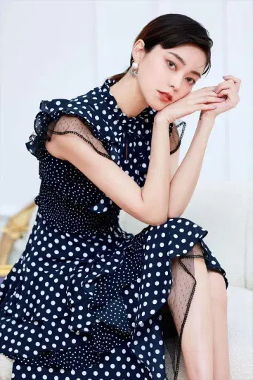 엘케이 세탄 도트 티어드 드레스/NAV