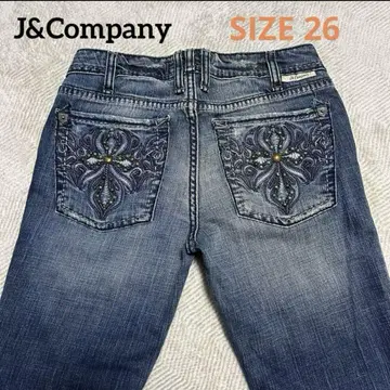 미사용 J&Company 스트레이트 데님 26인치 자수 Y2K 블루