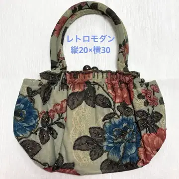 레트로 모던 가마구치 백 비즈 백 앤티크 꽃무늬 기모노에도
