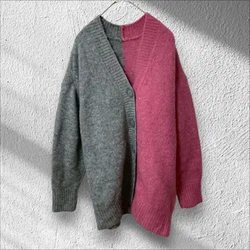 [ 자라 ] ZARA 니트 가디건 바이컬러 그레이 핑크 V넥 긴팔