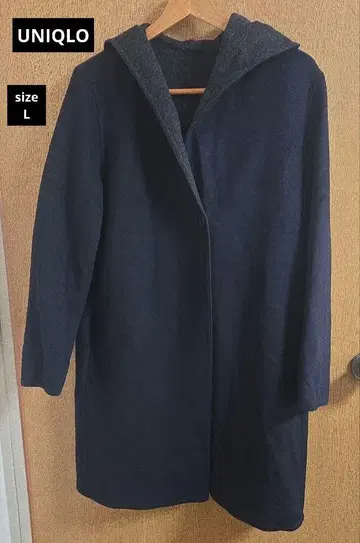 후드 부착 롱 코트 네이비