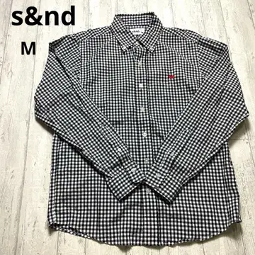 새상품급 s&nd 버튼 다운 셔츠 블랙 체크 카바 자수 M 화이트 블랙