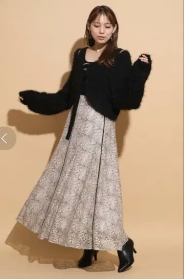Mystrada 라임 레이스 플레어 스커트 마이 스트라다 38